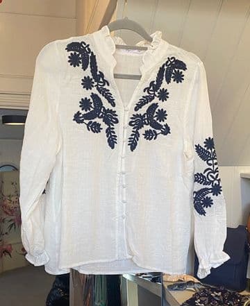 Embroidered Navy & Cream Blouse
