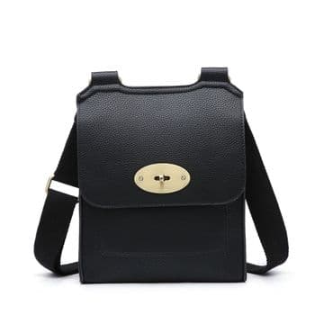 Faux Leather Antony Messenger Bag - Black