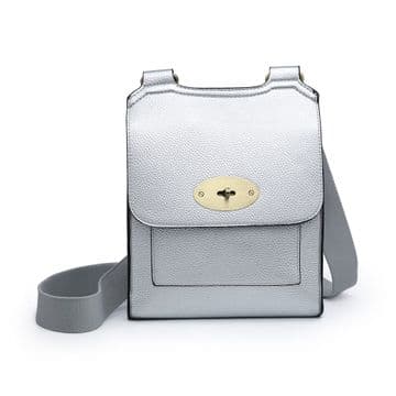 Faux Leather Antony Messenger Bag - Silver