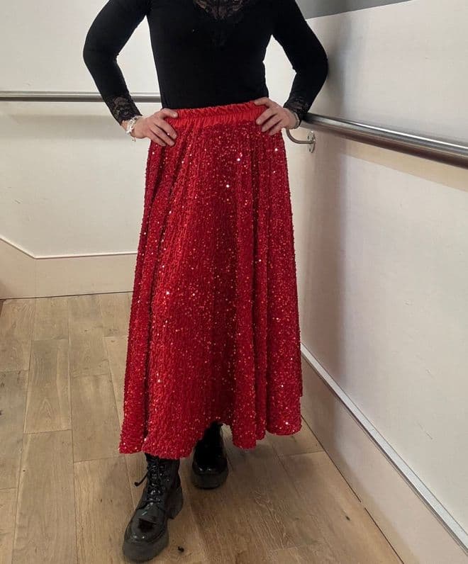 Full Sequin Skirt - Red