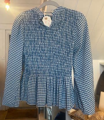Gingham Top With Peplum - Teal
