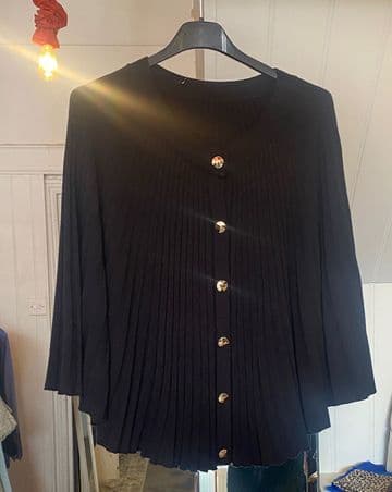 Gold Button Poncho - Black
