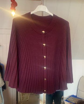 Gold Button Poncho - Burgundy