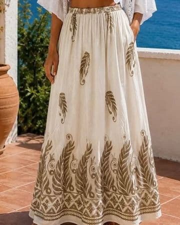 Grecian Style Cream & Gold Maxi Skirt