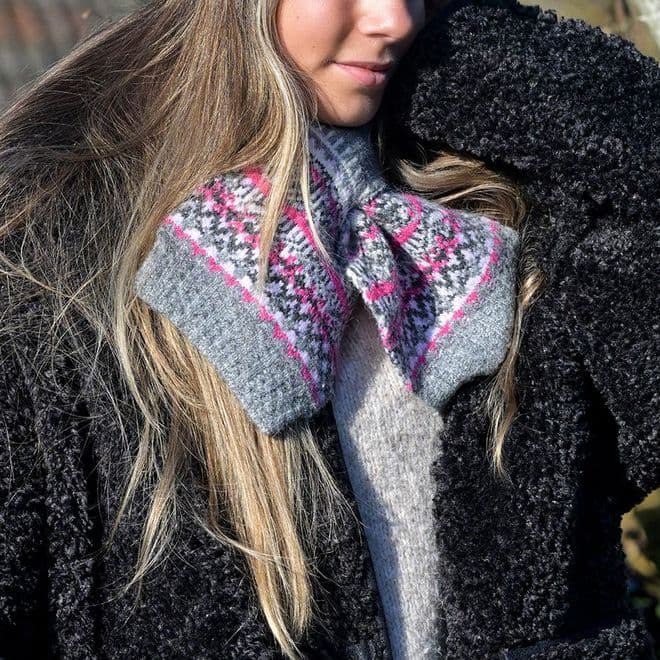 Grey Marl Recycled Blend Fair Isle Pull Through Scarf
