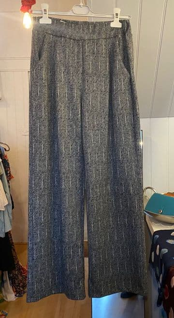 Herringbone Stripe Wide Leg Magic Trousers - Grey