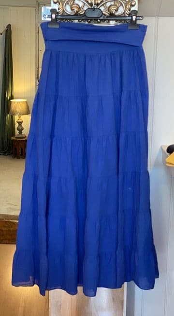 High Waisted Tiered Lined Cotton Skirt - Blue
