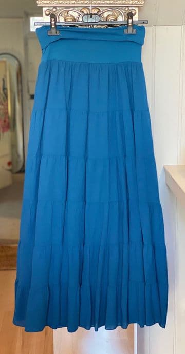 High Waisted Tiered Lined Cotton Skirt - Dark Turquoise