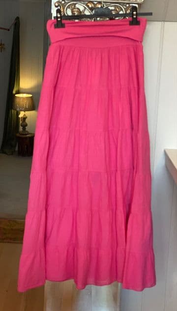 High Waisted Tiered Lined Cotton Skirt - Pink