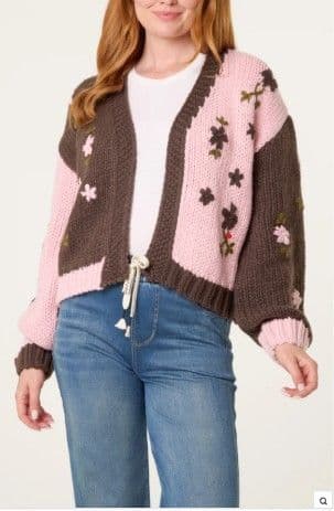 Knitted Flower Detail Cardigan