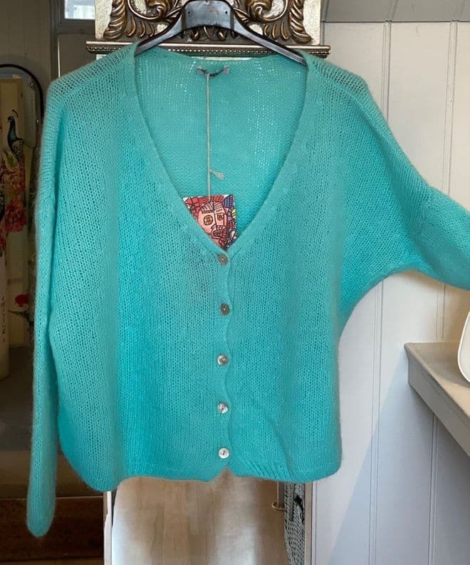 Knitted Mohair Cardigan - Pale Turquoise