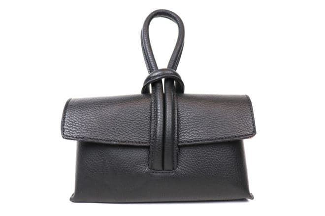 Leather Crossbody Wrist Clutch Bag - Black