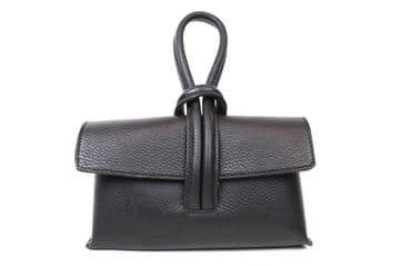 Leather Crossbody Wrist Clutch Bag - Black