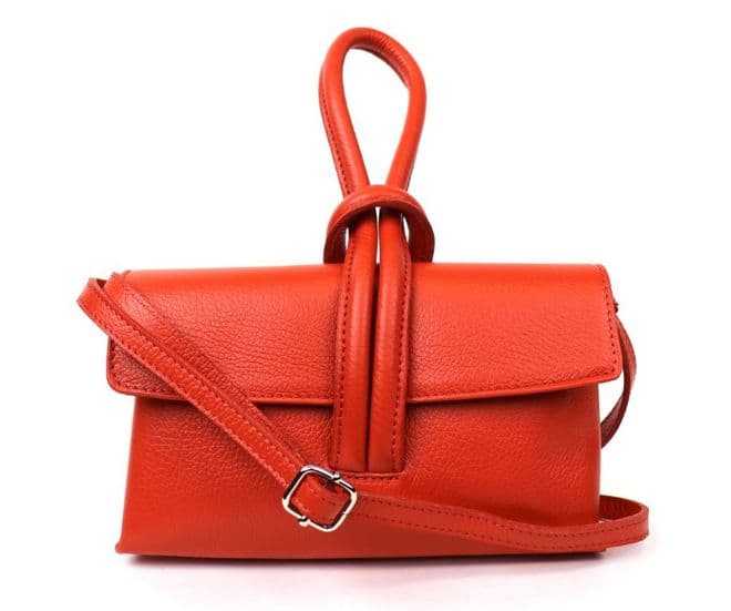 Leather Crossbody Wrist Clutch Bag - Burnt Orange