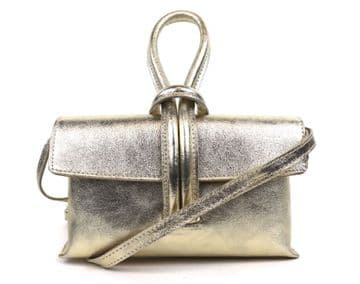 Leather Crossbody Wrist Clutch Bag - Gold