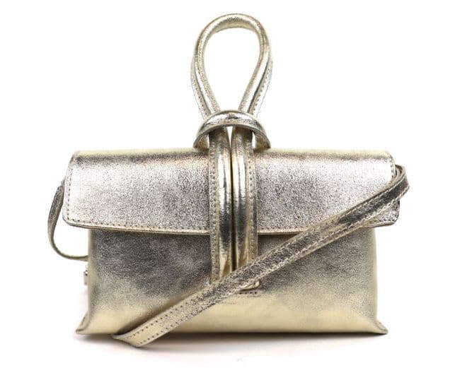 Leather Crossbody Wrist Clutch Bag - Gold