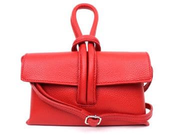 Leather Crossbody Wrist Clutch Bag - Red