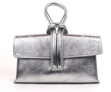 Leather Crossbody Wrist Clutch Bag - Silver