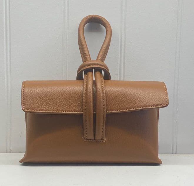 Leather Crossbody Wrist Clutch Bag - Tan