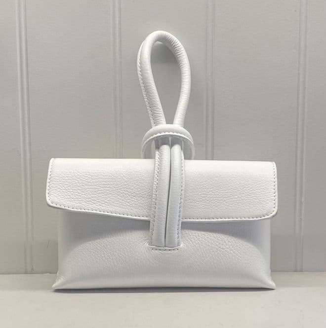 Leather Crossbody Wrist Clutch Bag - White