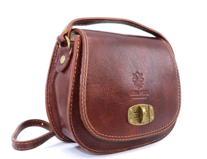 Leather Mini Saddle Bag - Dark Tan