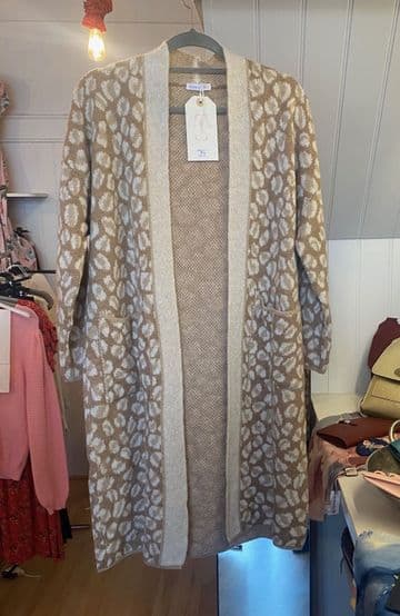 Leopard Print Coatigan - Cream & Camel