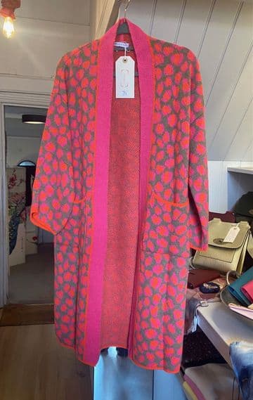 Leopard Print Coatigan - Fuchsia & Camel