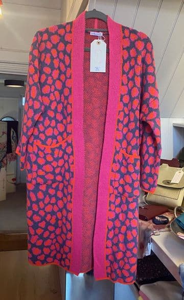 Leopard Print Coatigan - Fuchsia & Grey