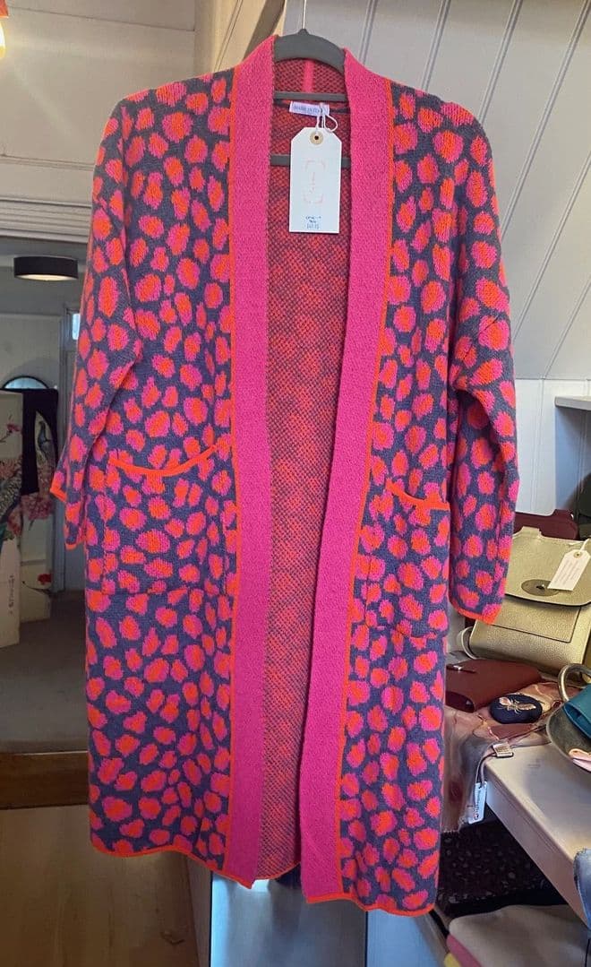Leopard Print Coatigan - Fuchsia & Grey