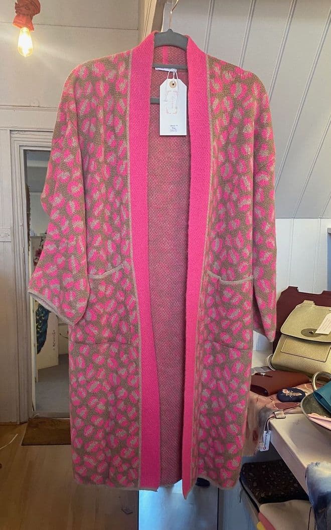 Leopard Print Coatigan - Pink & Camel