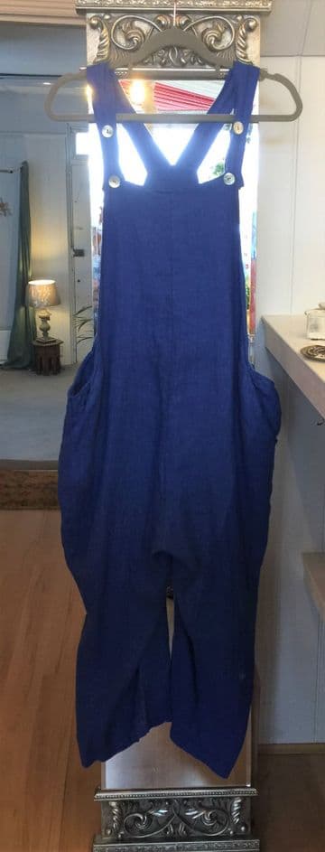Linen Dungarees - Blue