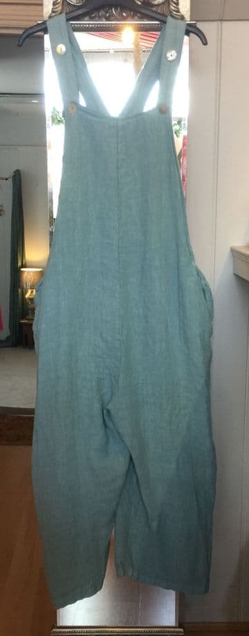 Linen Dungarees - Faded Denim