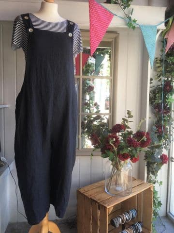 Linen Dungarees - Navy