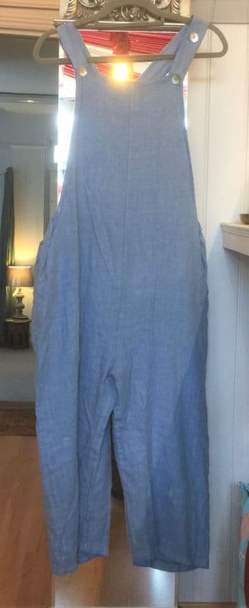 Linen Dungarees - Pale Blue