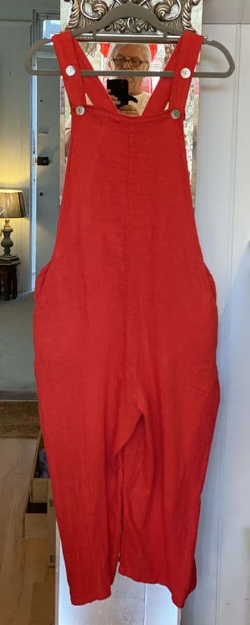 Linen Dungarees - Red