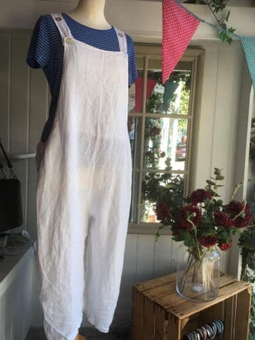 Linen Dungarees - White
