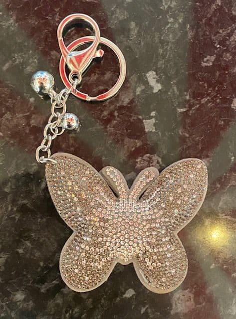 Padded Butterfly Diamante Key Ring - Light Grey