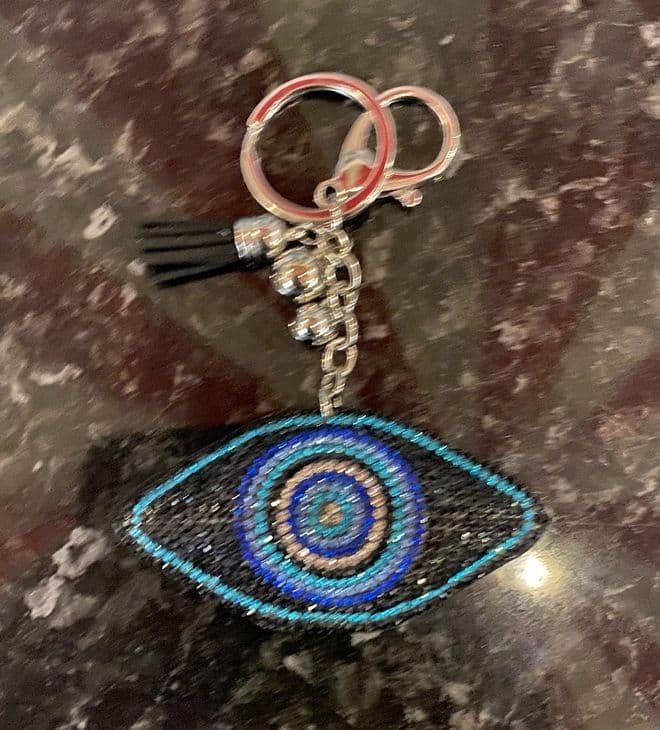 Padded Evil Eye Diamante Key Ring - Blues & Black