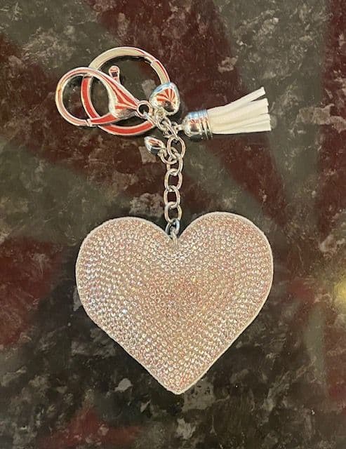 Padded Heart Diamante Key Ring - Platinum