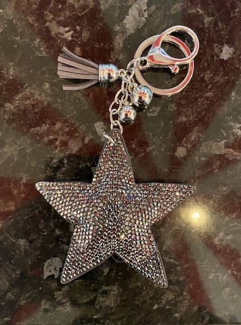 Padded Star Diamante Key Ring - Dark Grey