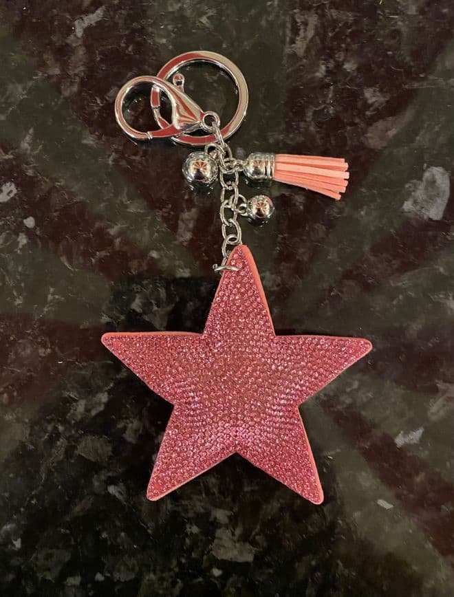 Padded Star Diamante Key Ring - Pale Pink