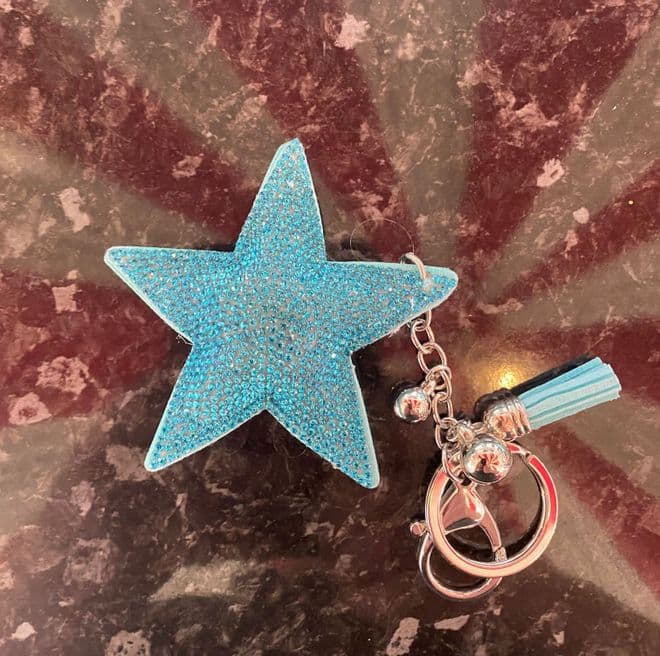 Padded Star Diamante Key Ring - Pale Turquoise