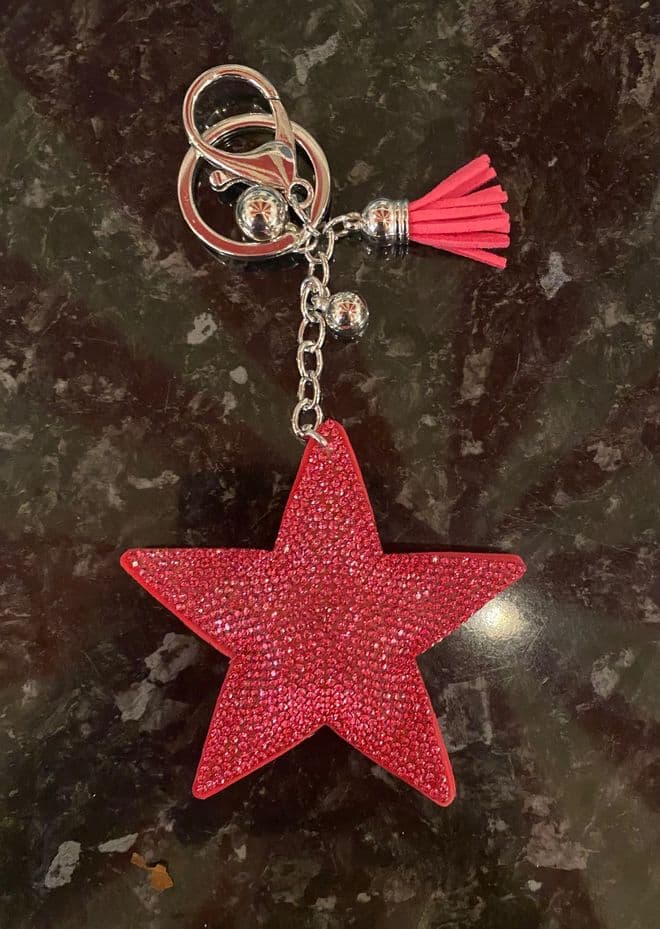 Padded Star Diamante Key Ring - Pink