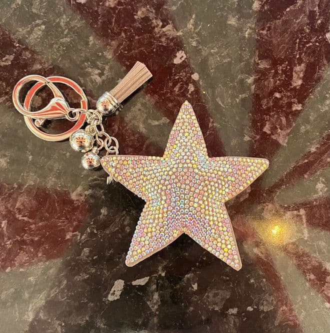 Padded Star Diamante Key Ring - Platinum