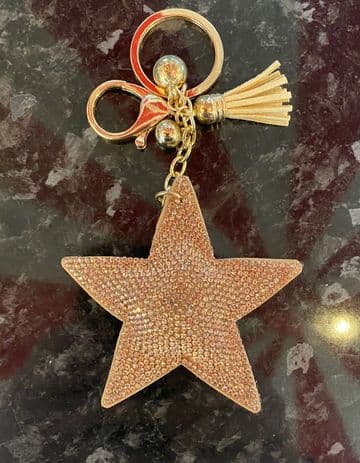 Padded Star Diamante Key Ring - Rose Gold