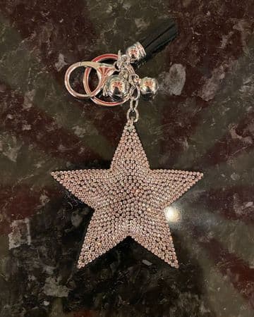 Padded Star Diamante Key Ring - Silver