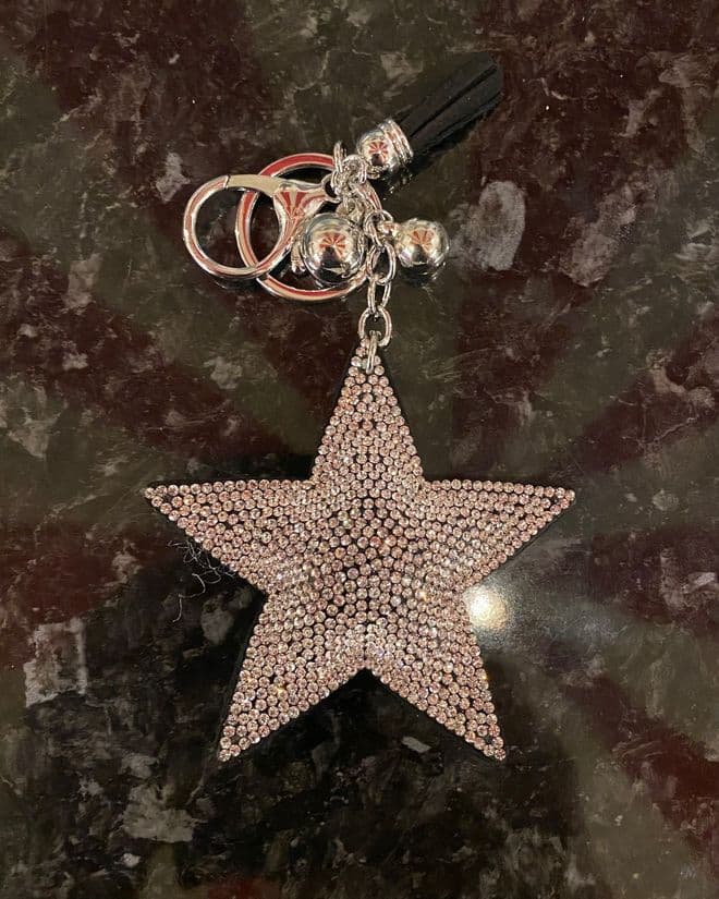 Padded Star Diamante Key Ring - Silver