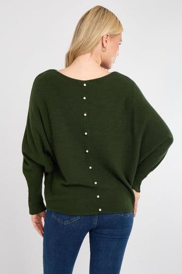 Pearl Back Batwing Jumper - Black