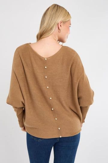 Pearl Back Batwing Jumper - Mocha