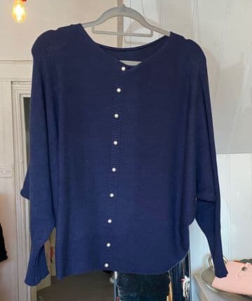 Pearl Back Batwing Jumper - Navy